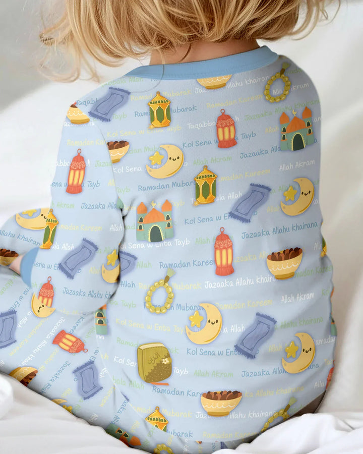 Ramadan Mubarak Family Matching Bamboo Two Piece Long Sleeve Pajama Set