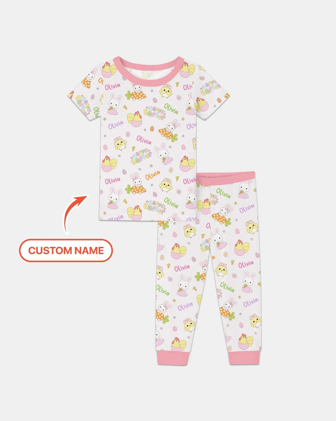 Custom name Happy Easter Bamboo Two Piece Short Sleeve Pajama Set