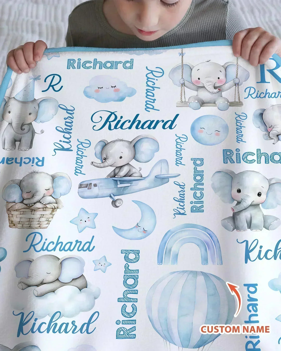 Elephant Love Custom Name Bamboo Blanket