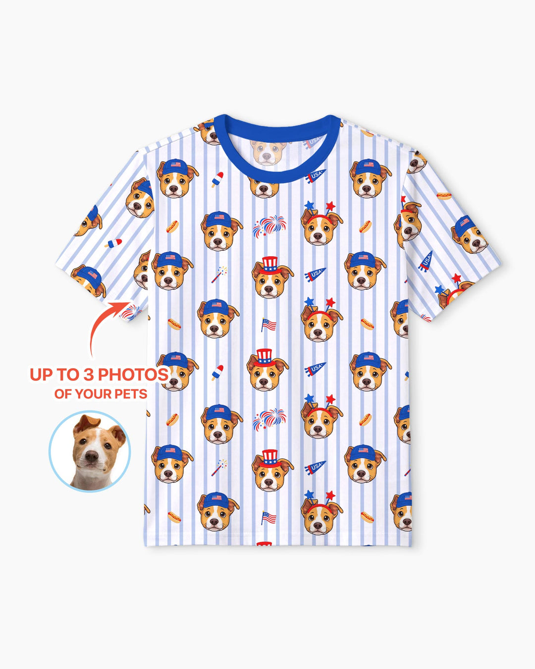 Custom Pet Image 4th of July Family Matching Bamboo Men Short Sleeve Short Pajama Set