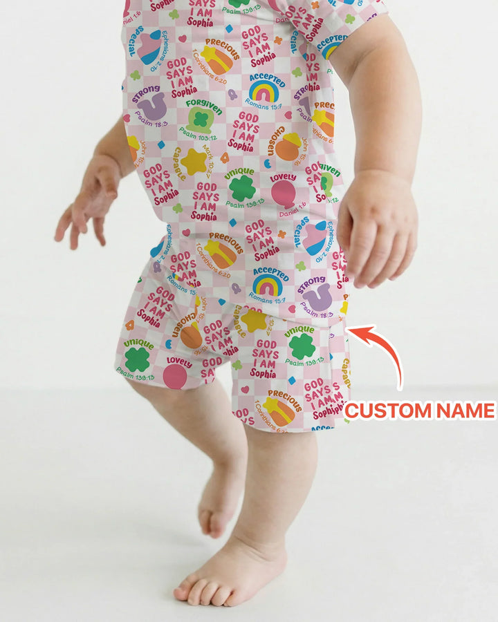 God Says I Am St. Patrick’s Day Custom Name Family Matching Bamboo Two Piece Short Sleeve Shorts Pajama Set