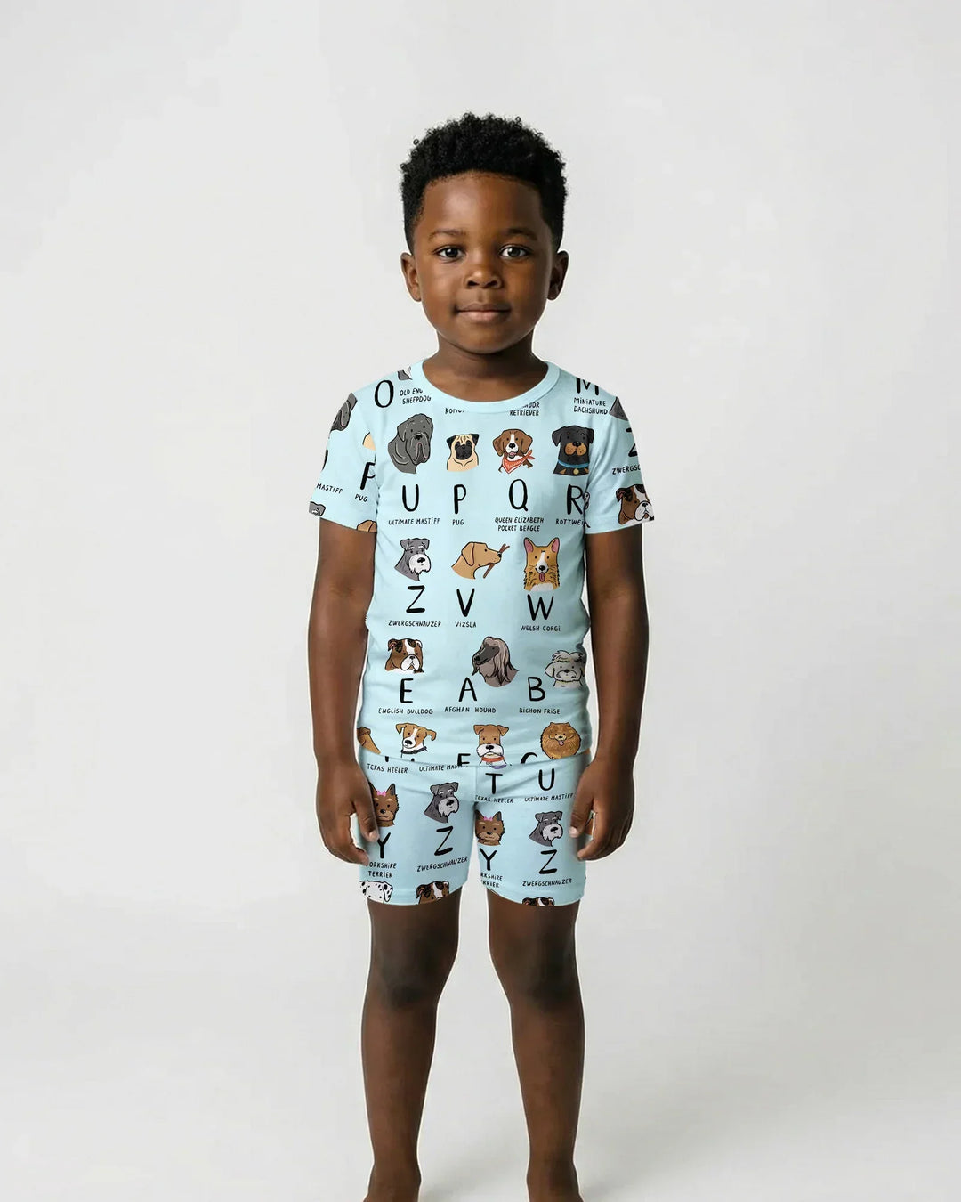 Funny Dogs Alphabet Bamboo Two Piece Short Sleeve Shorts Pajama Set
