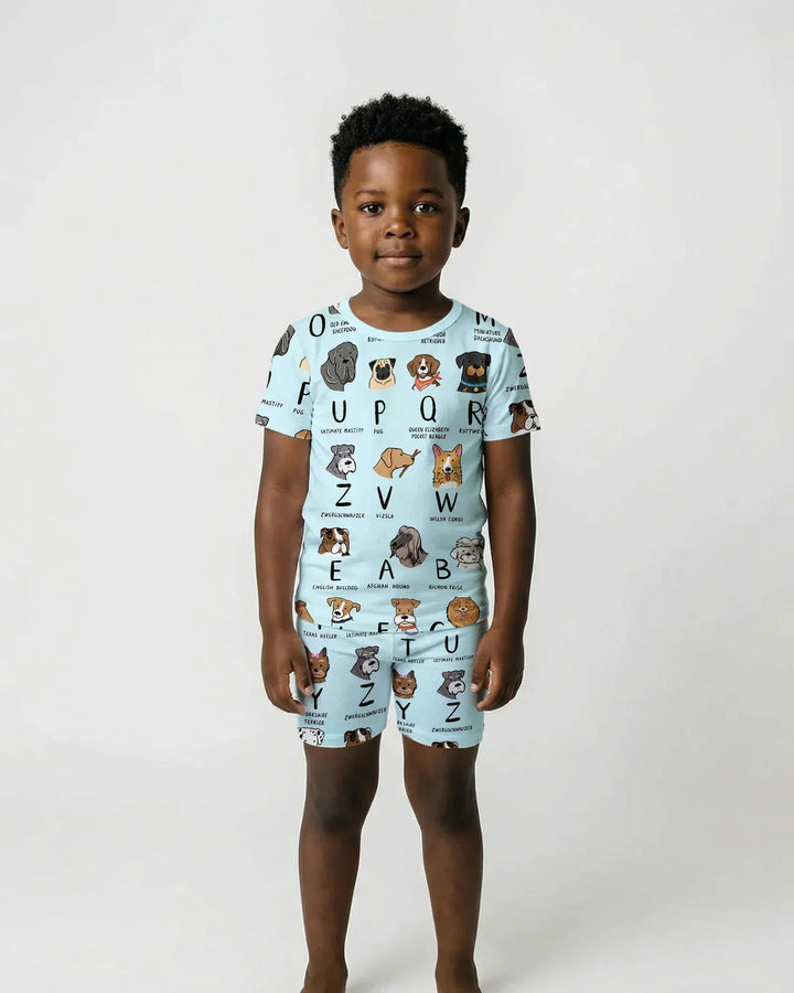 Funny Dogs Alphabet Bamboo Two Piece Short Sleeve Shorts Pajama Set