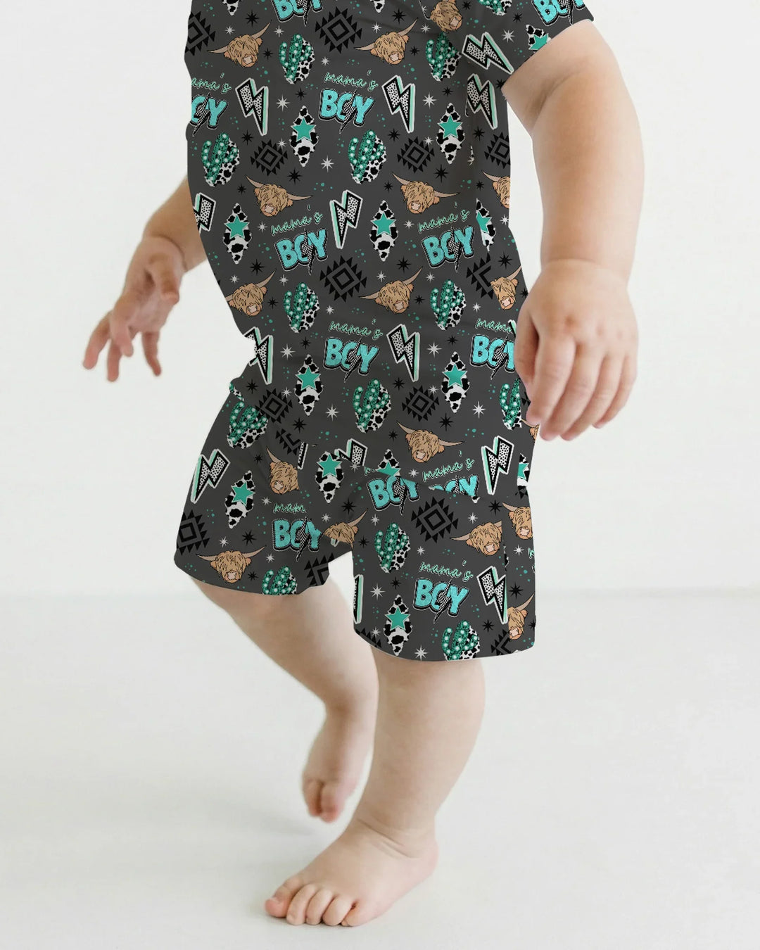Western Mama & Me Matching  Bamboo Two Piece Short Sleeve Shorts Pajama Set