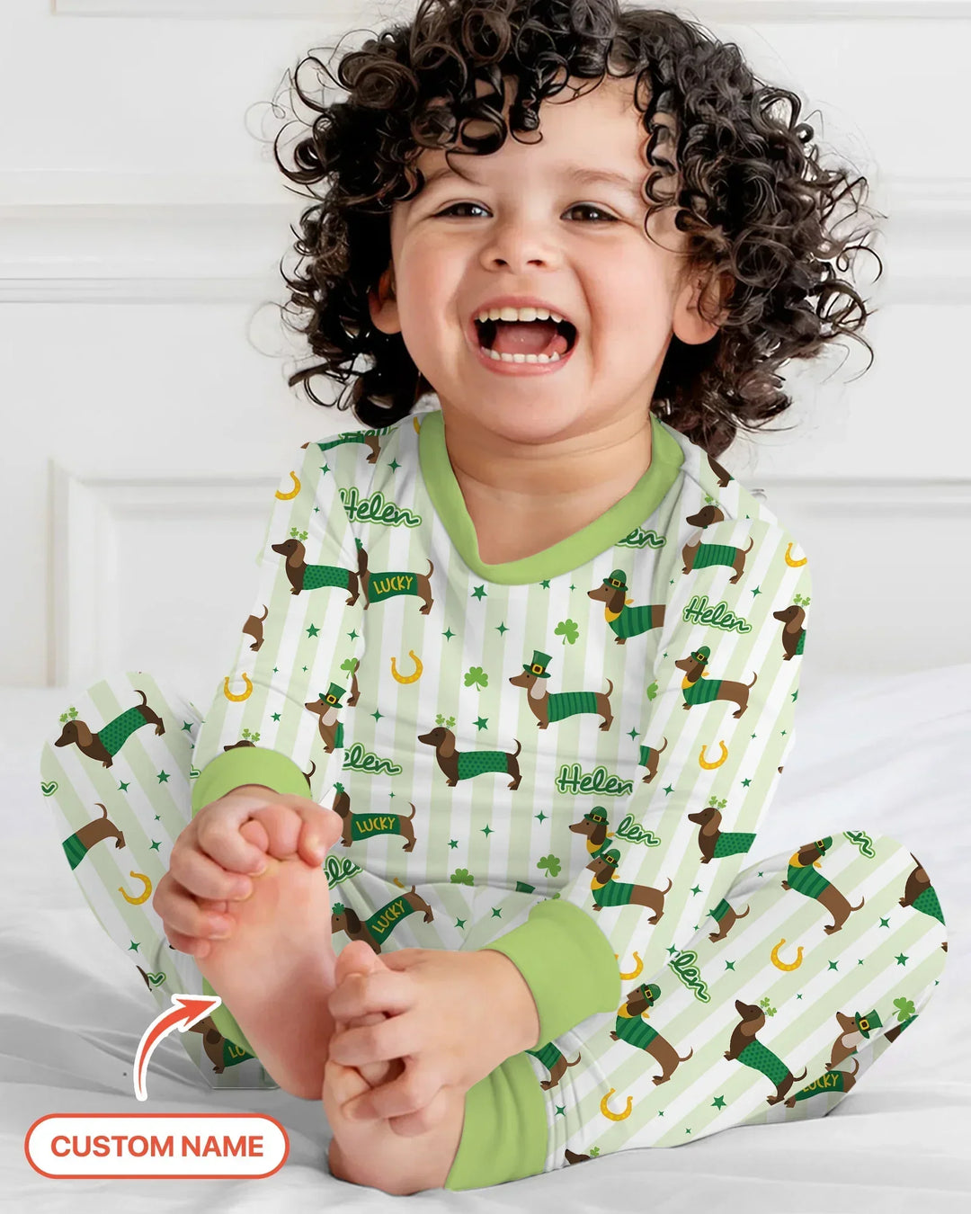 Lucky Dachshunds St. Patrick's Day Family Matching Bamboo Two Piece Long Sleeve Pajama Set