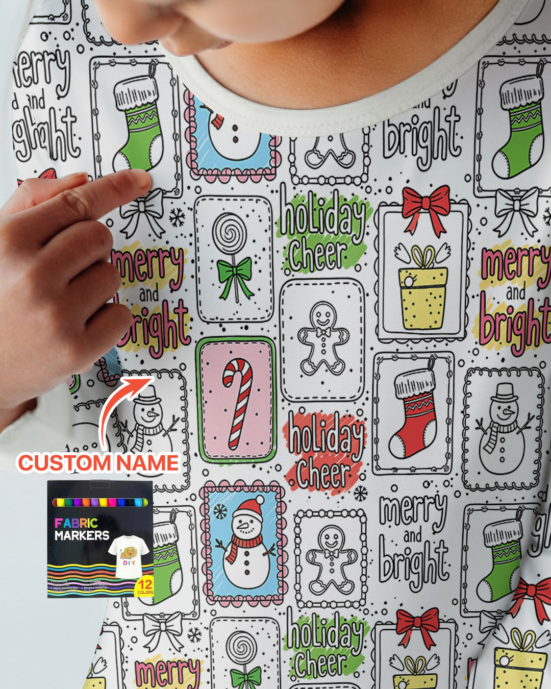 Merry Christmas Colorable  Bamboo Two Piece Long Sleeve Pajama Set