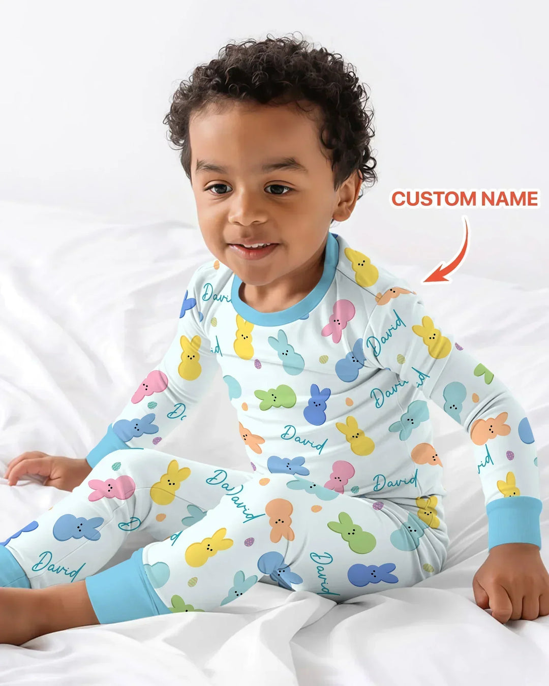 Personalized Easter Bunnies Family Matching Bamboo Two Piece Long Sleeve Pajama Set