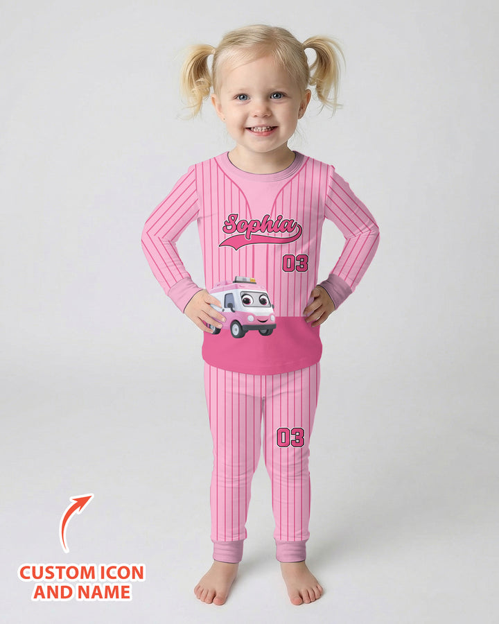 Kid Cartoon Dinosaurus Vehicles Bamboo Two Piece Long Sleeve Pajama Set