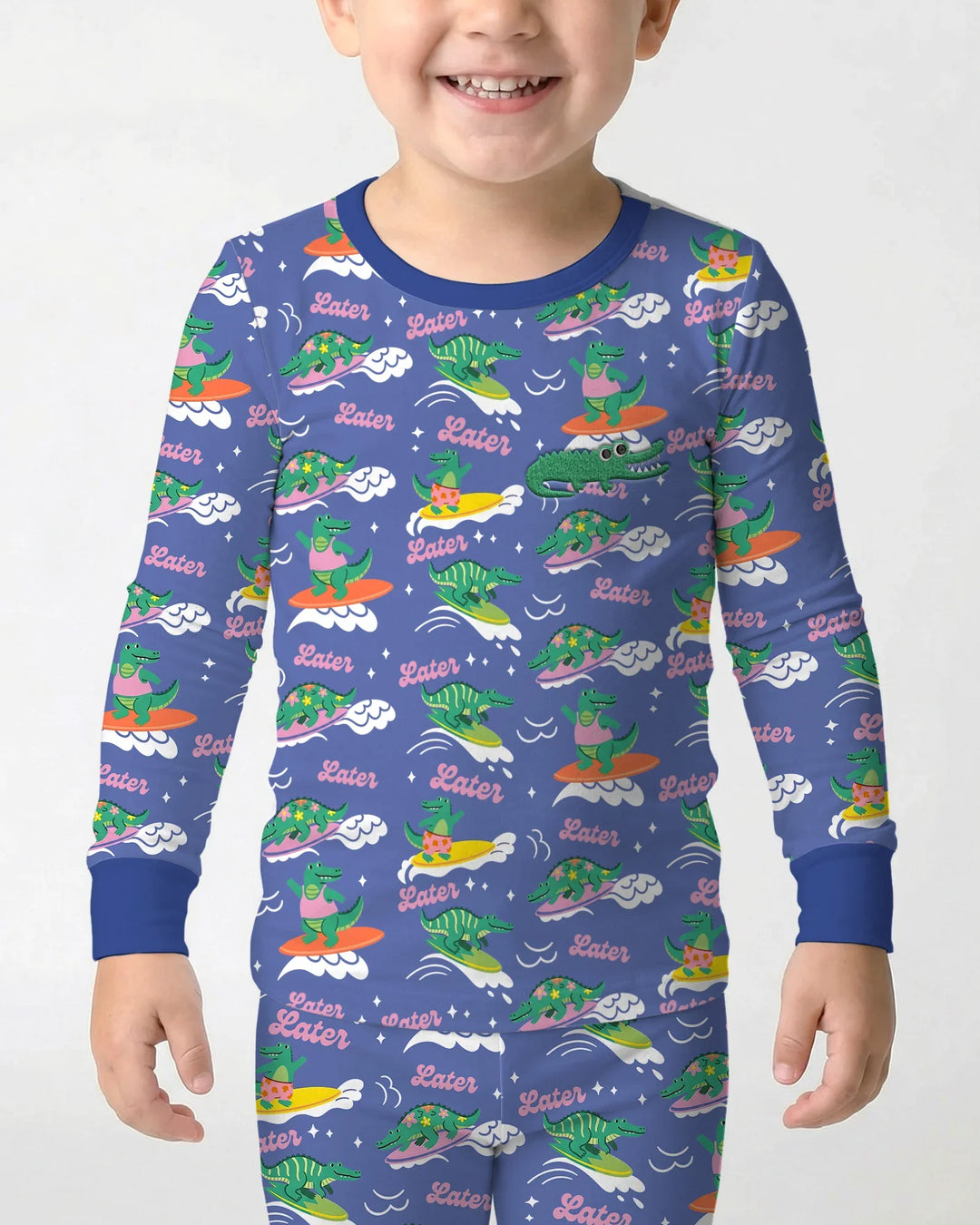 Embroidered Summer Alligator Bamboo Two Piece Long Sleeve Pajama Set