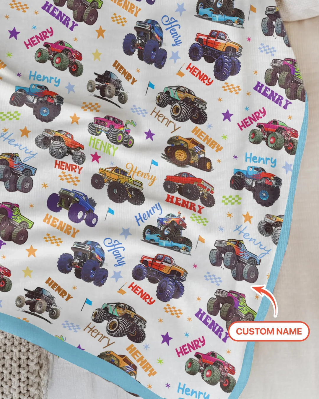 Monster Truck Custom Name Bamboo Blanket