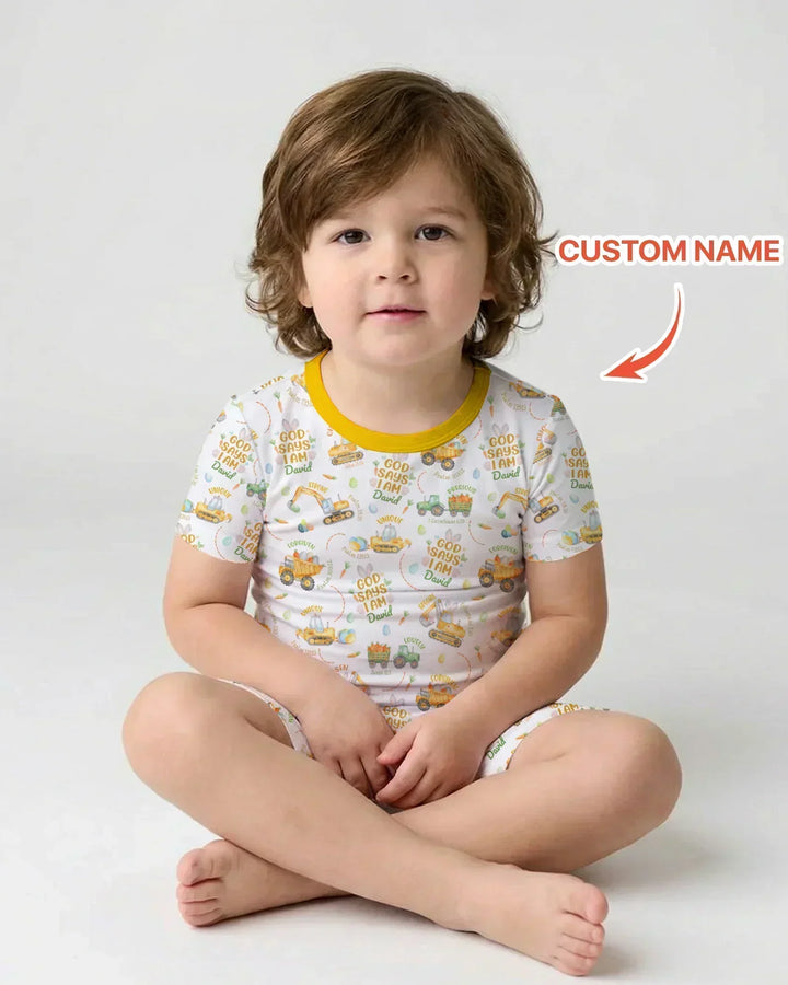 Happy Easter God Says I Am Custom Name Bamboo Two Piece Short Sleeve Shorts Pajama Set