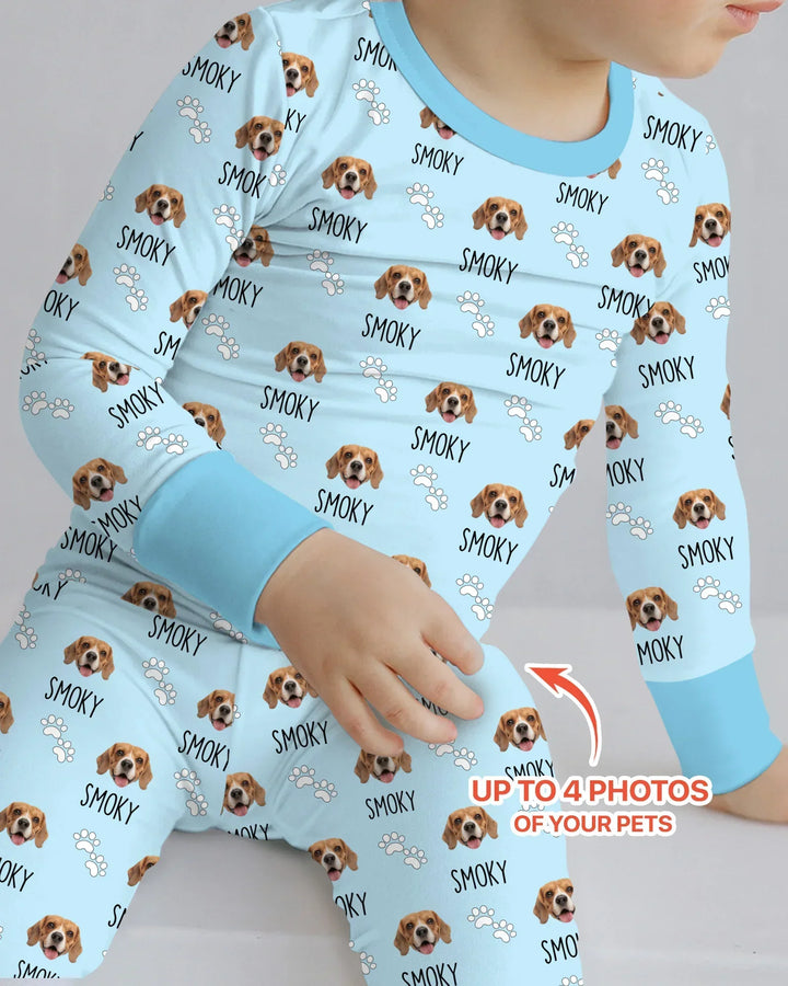 Custom Name and Pet Photos Bamboo Two Piece Long Sleeve Pajama Set