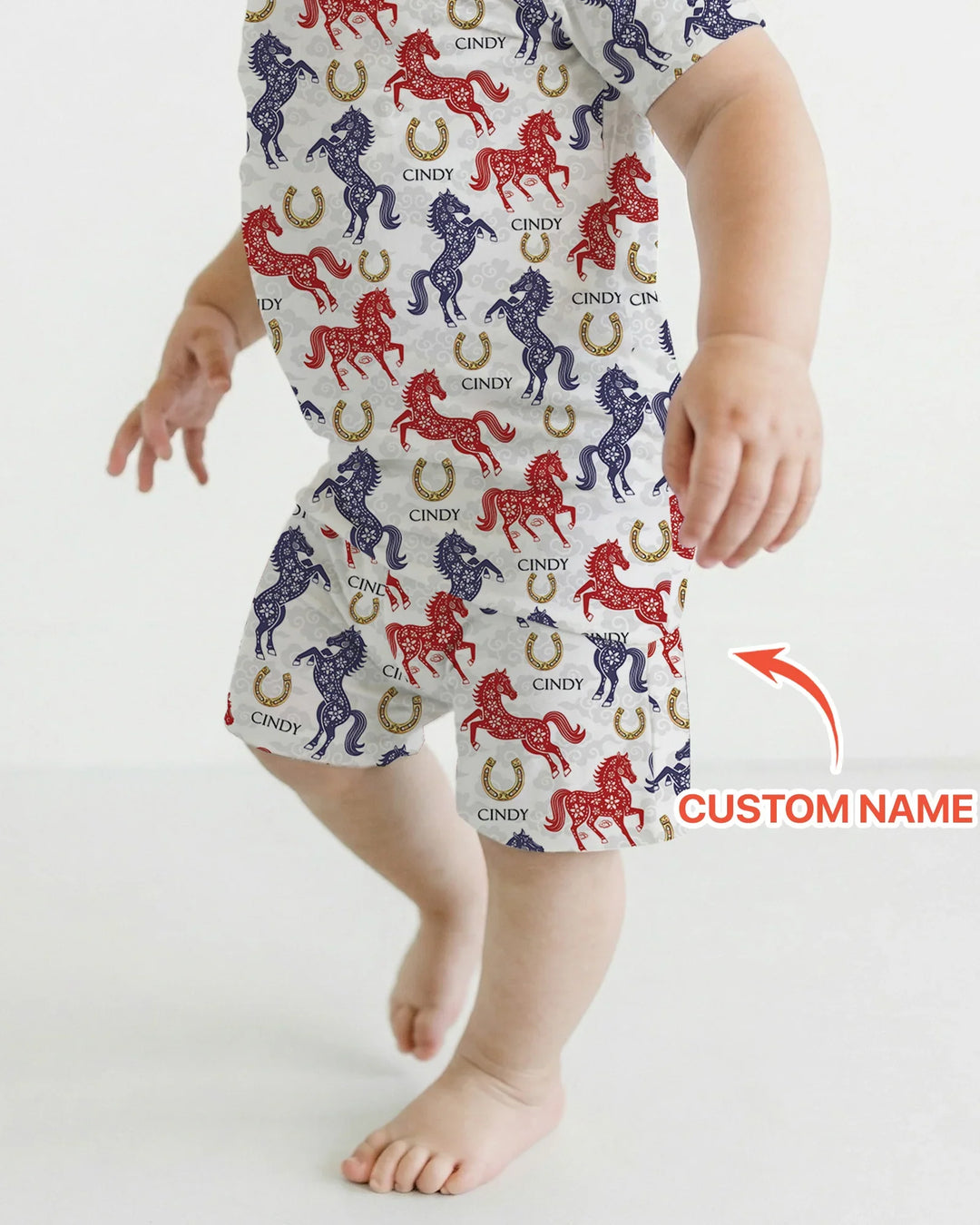 Custom Name Chinoiserie Horses Bamboo Two Piece Short Sleeve Shorts Pajama Set