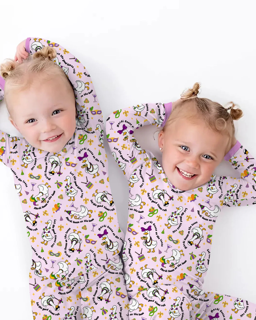 Mardi Gras Silly Goose Bamboo Two Piece Long Sleeve Pajama Set