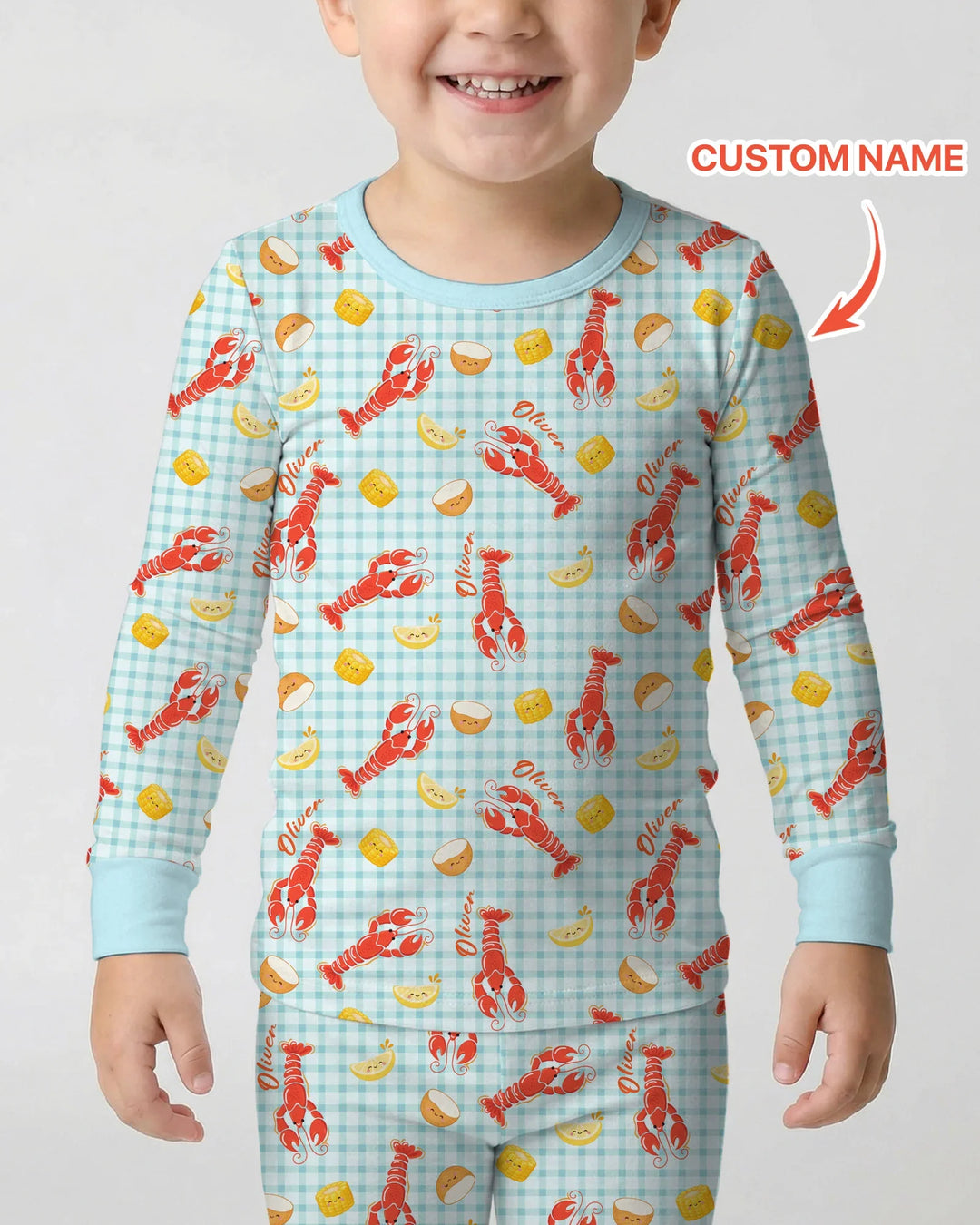 Custom Name Preppy Crawfish Season Bamboo Two Piece Long Sleeve Pajama Set