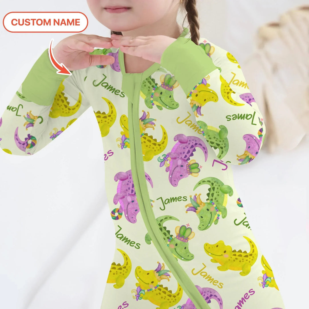 Custom Name Mardi Gras Alligator Bamboo Convertible Zippy