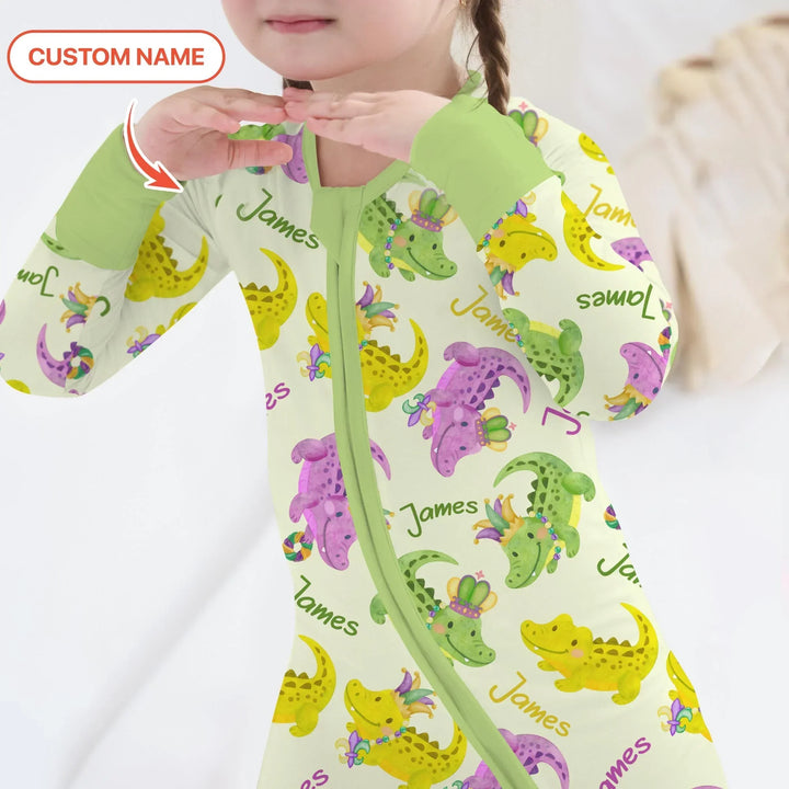 Custom Name Mardi Gras Alligator Bamboo Convertible Zippy