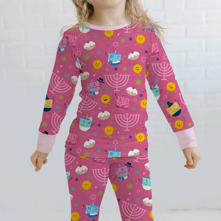 Hanukkah Little Dreidel Family Bamboo Two Piece Long Sleeve Pajama Set