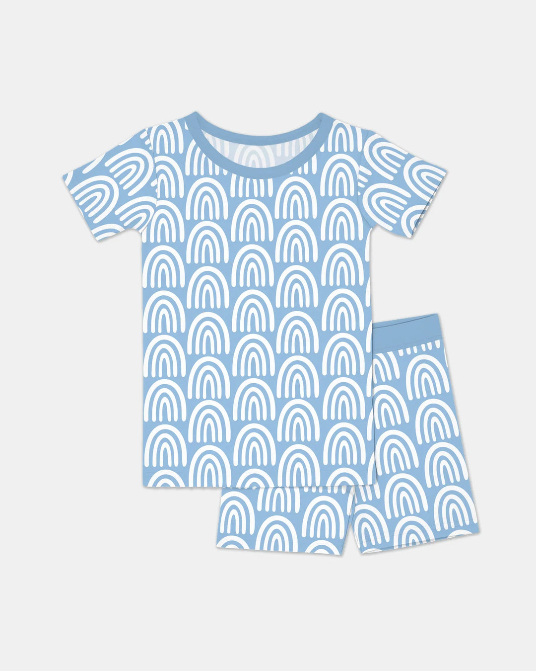 Sky Blue Rainbows Bamboo Two Piece Short Sleeve Shorts Pajama Set