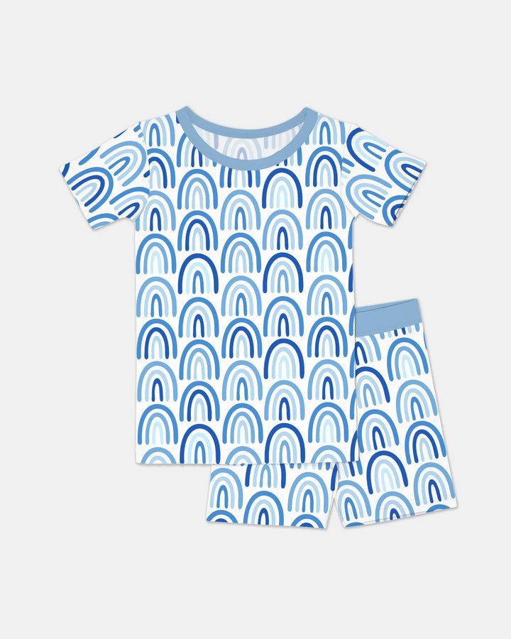 Sky Blue Rainbows Bamboo Two Piece Short Sleeve Shorts Pajama Set
