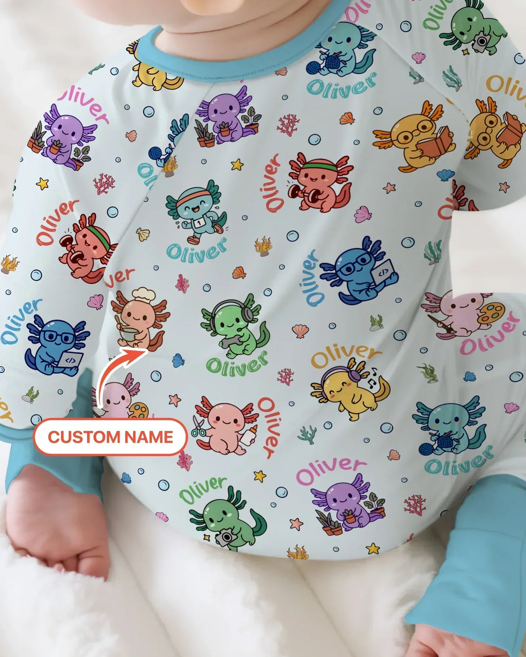 Custom Name Cute Hobby Axolotl Bamboo Convertible Zippy