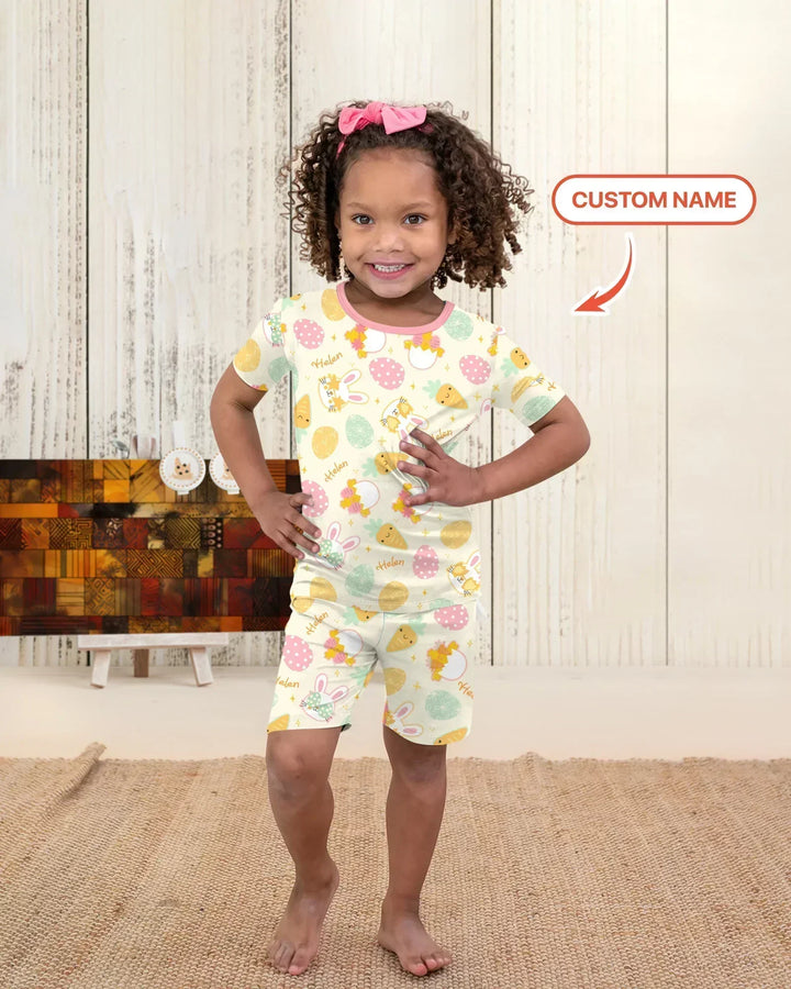 Retro Easter Bamboo Two Piece Short Sleeve Shorts Pajama Set