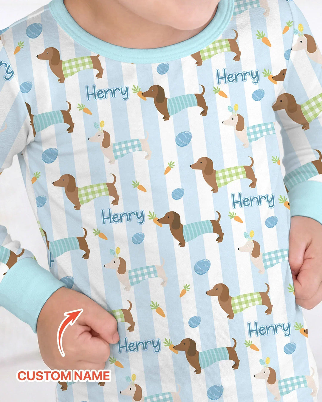 Custom Name Easter Dachshunds Family Matching Bamboo Two Piece Long Sleeve Pajama Set