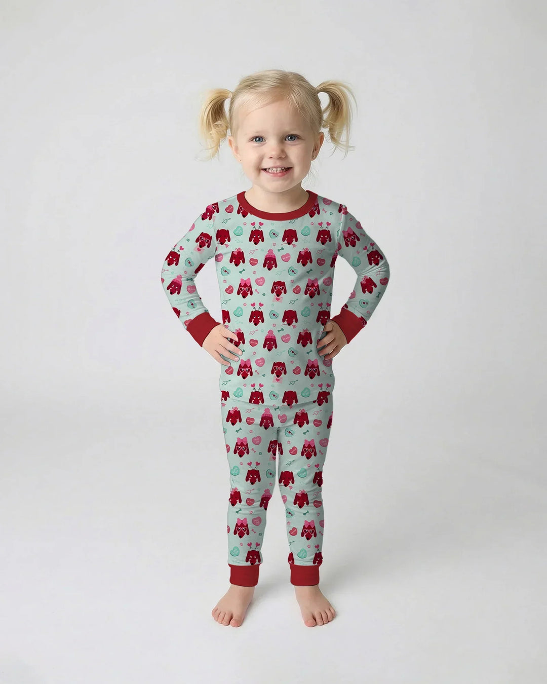 Dachshund Is My Valentine Bamboo Two Piece Long Sleeve Pajama Set