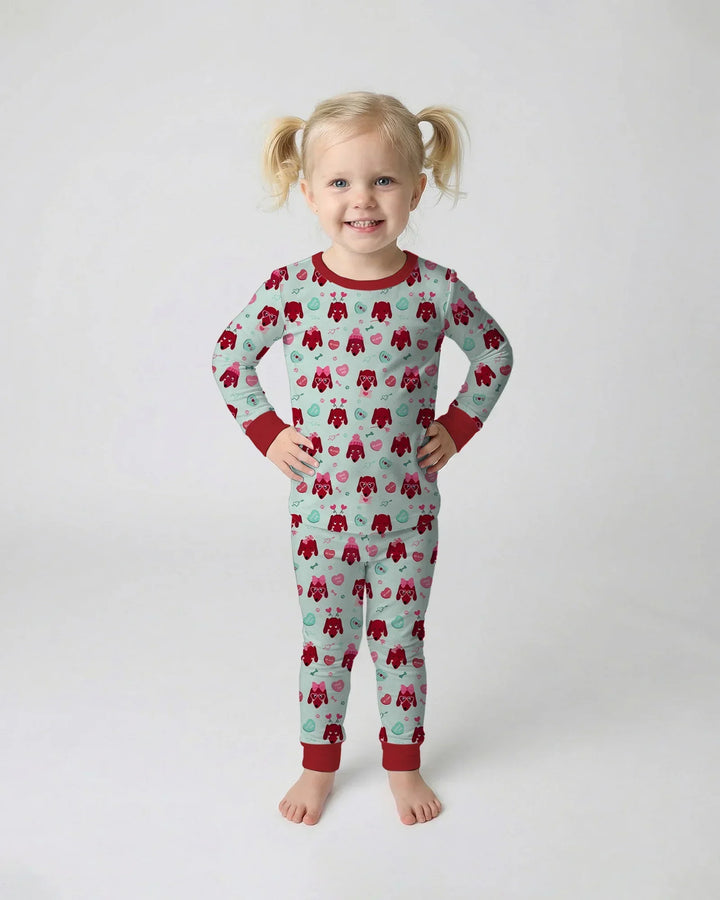 Dachshund Is My Valentine Bamboo Two Piece Long Sleeve Pajama Set