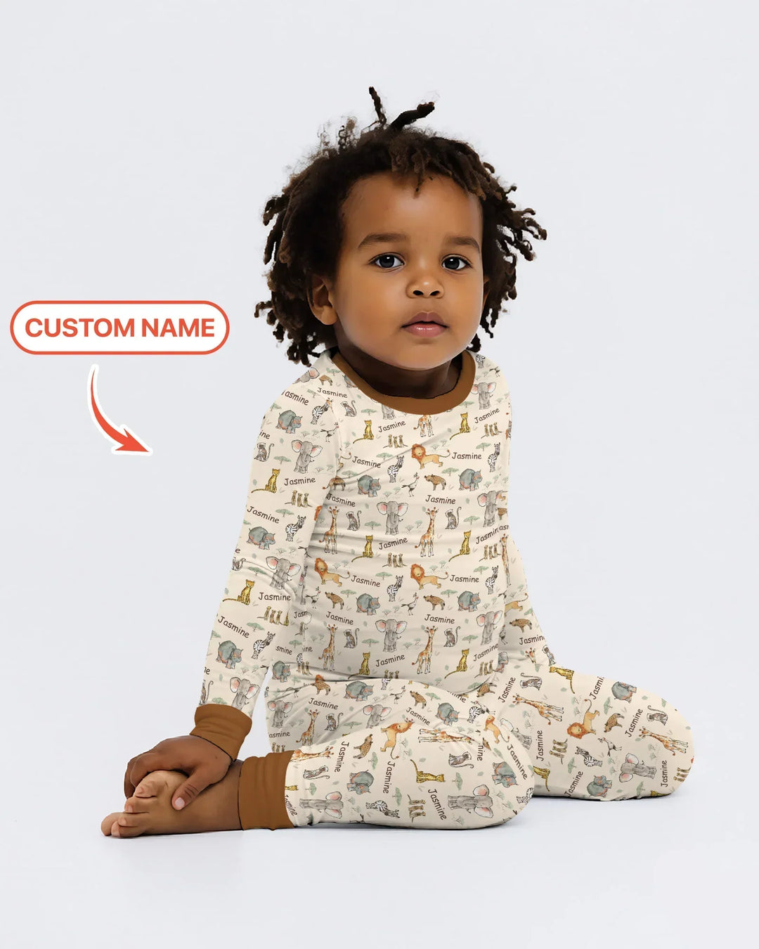 Safari Friends Custom Name Bamboo Two Piece Long Sleeve Pajama Set