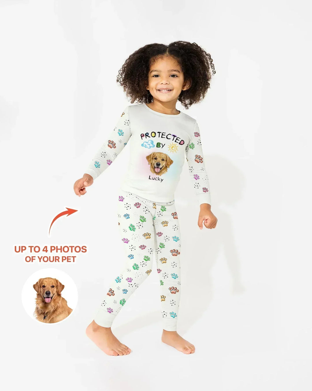 Custom Photo Crayon "Protected By" Bamboo Two Piece Long Sleeve Pajama Set