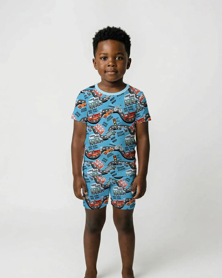 Zoom Zoom Beep Beep Bamboo Two Piece Short Sleeve Shorts Pajama Set