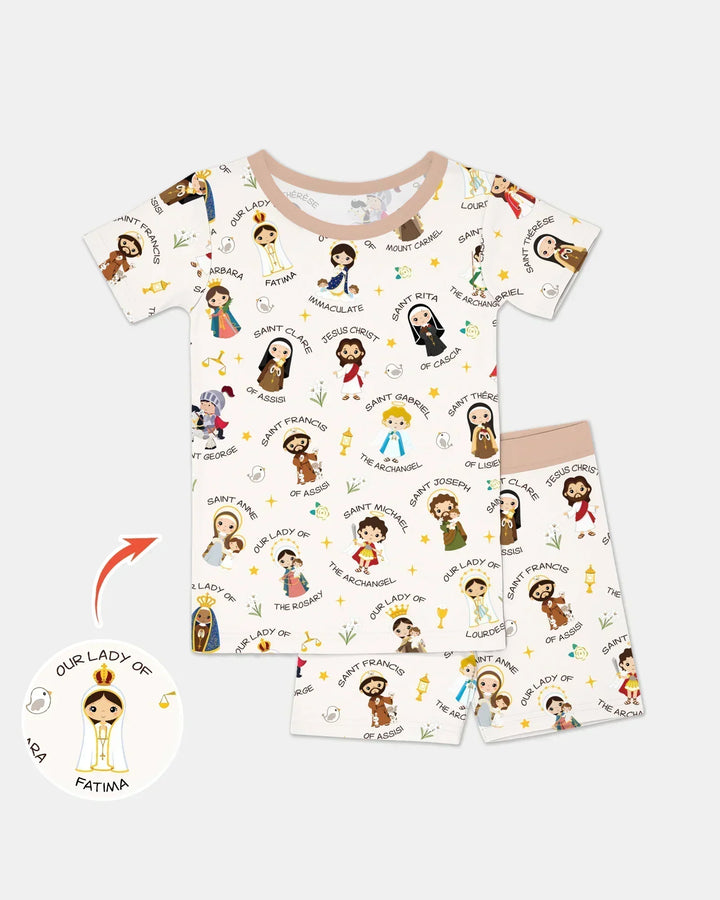Pray For Us Family Matching Bamboo Two Piece Short Sleeve Shorts Pajama Set