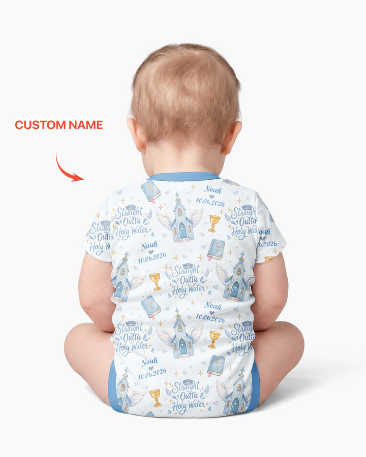 Custom Name Baptism Christening Straight Outta Holy Water Bamboo Bodysuit