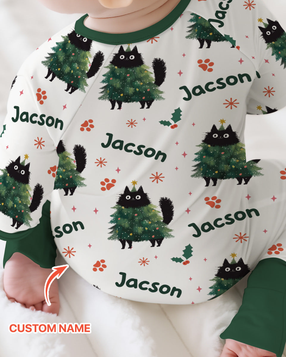 Custom Name Black Cat Christmas Bamboo Convertible Zippy