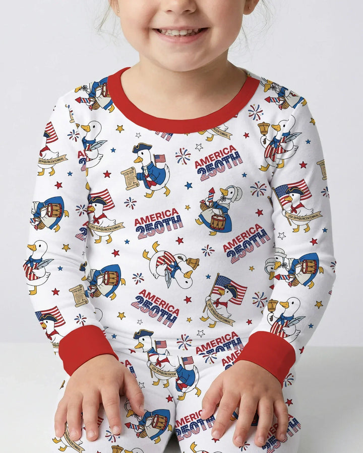 Patriotic Goose Celebrating 250 Years Bamboo Two Piece Long Sleeve Pajama Set