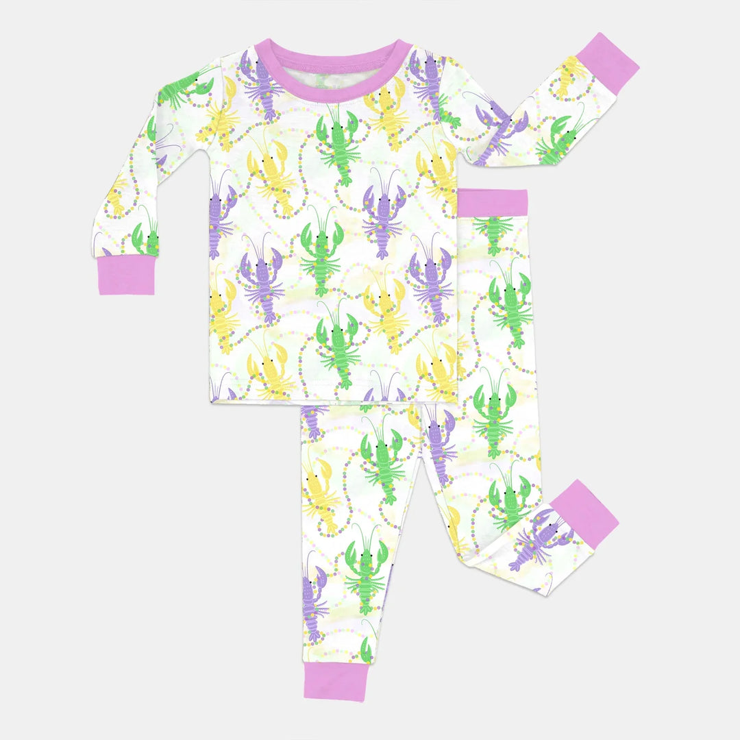 Mardi Gras Crawfish Family Matching Bamboo Two Piece Long Sleeve Pajama Set
