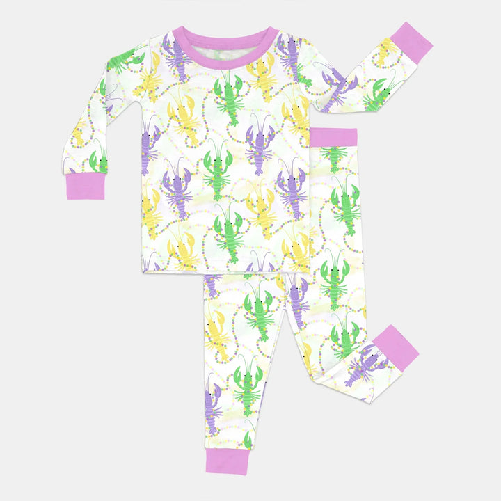 Mardi Gras Crawfish Family Matching Bamboo Two Piece Long Sleeve Pajama Set
