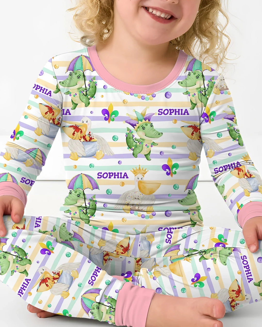 Happy Mardi Gras Adventure Family Matching Bamboo Two Piece Long Sleeve Pajama Set
