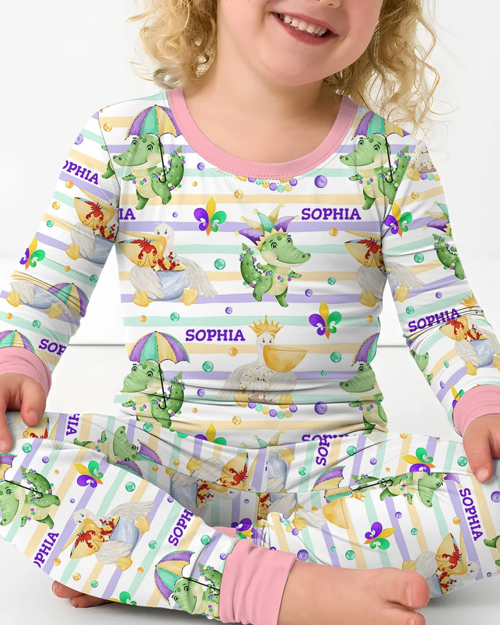 Happy Mardi Gras Adventure Family Matching Bamboo Two Piece Long Sleeve Pajama Set