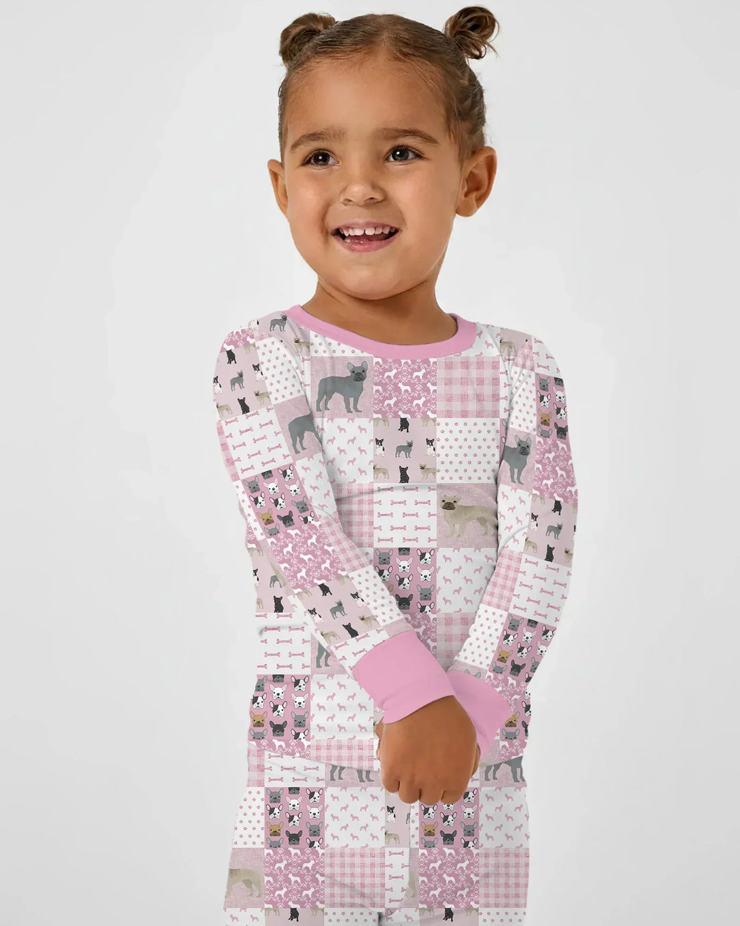 Frenchies Patchwork Family Matching Bamboo Two Piece Long Sleeve Pajama Set