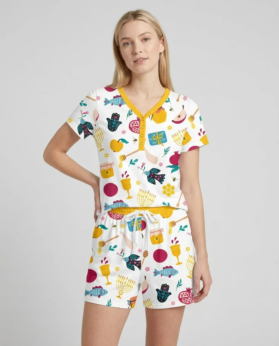 Shanah Tovah Party Bamboo Women Short Sleeve Short Pajama Set