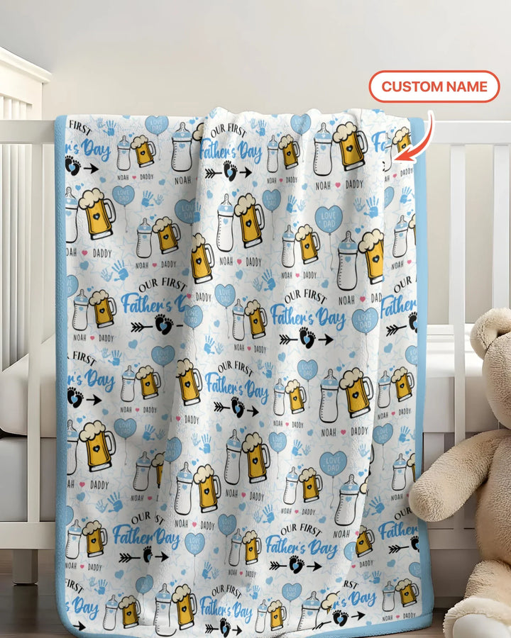 Custom Name First Father's Day Drink Bamboo Blanket