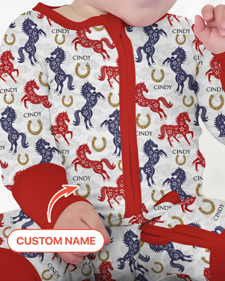 Custom Name Chinoiserie Horses Bamboo Convertible Zippy