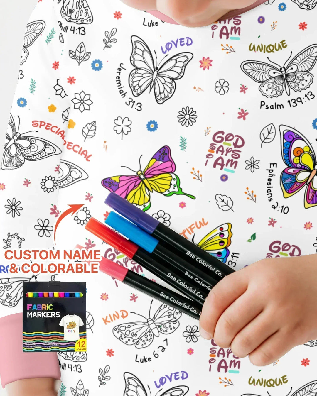 Colorable God Says I Am Butterfly Bamboo Two Piece Long Sleeve Pajama Set