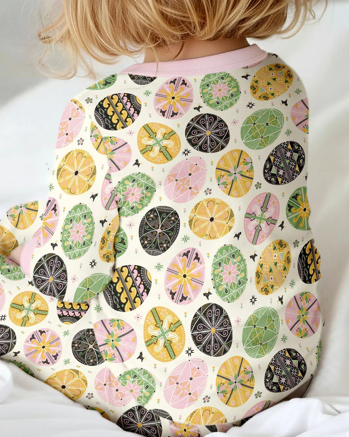 Pysanky Eggs Family Matching Bamboo Two Piece Long Sleeve Pajama Set