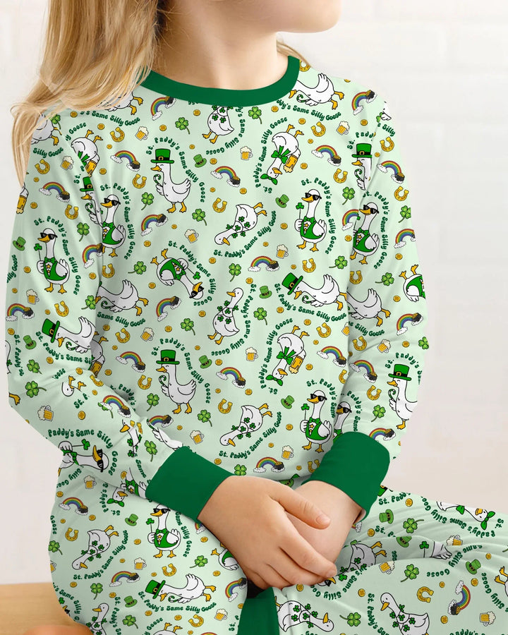 St. Patrick's Day Silly Goose Bamboo Two Piece Long Sleeve Pajama Set