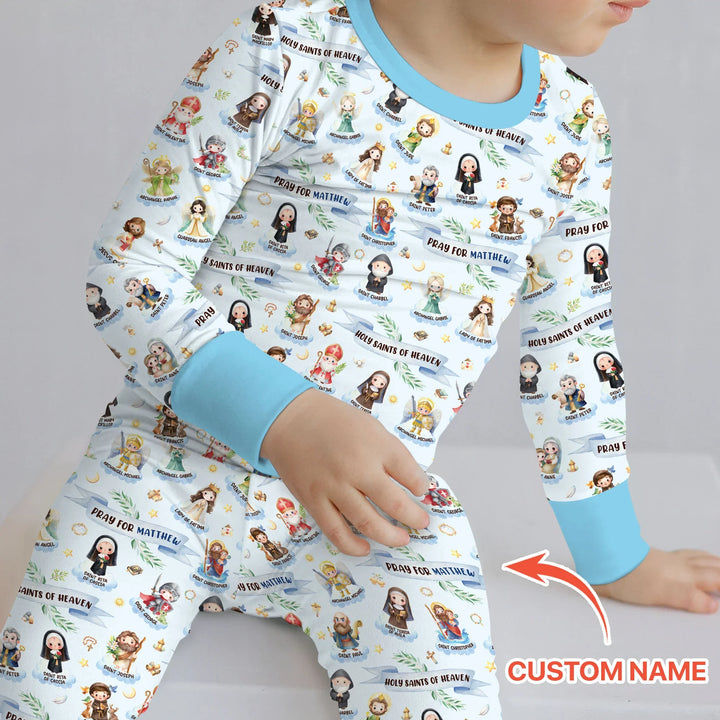 Holy Saints of Heaven Custom Name Bamboo Two Piece Long Sleeve Pajama Set