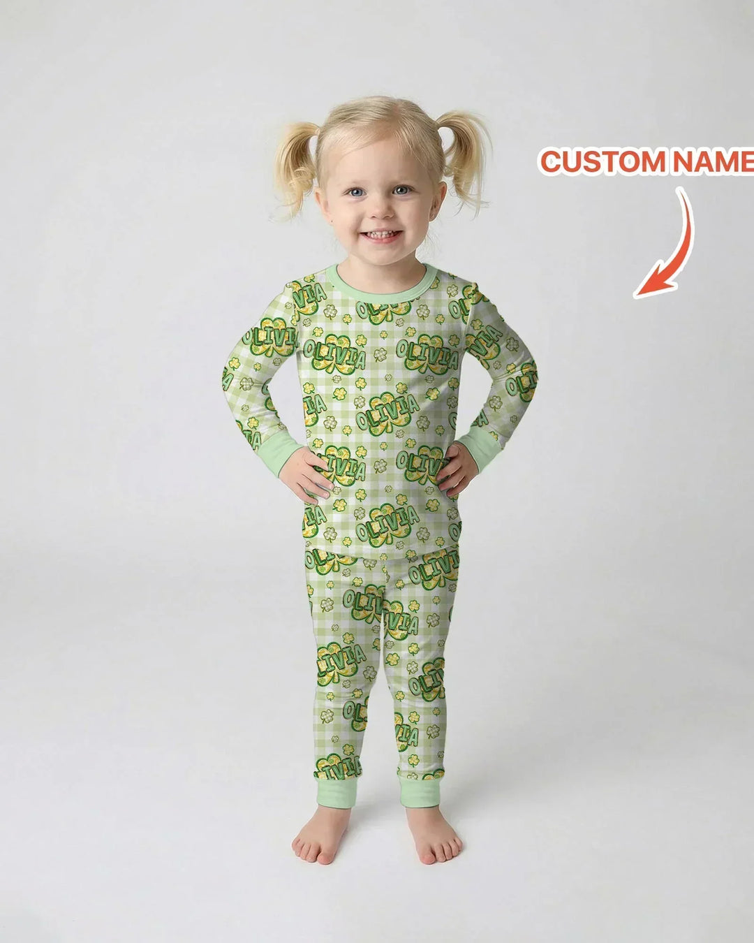 Lucky Shamrock Custom Name Bamboo Two Piece Long Sleeve Pajama Set