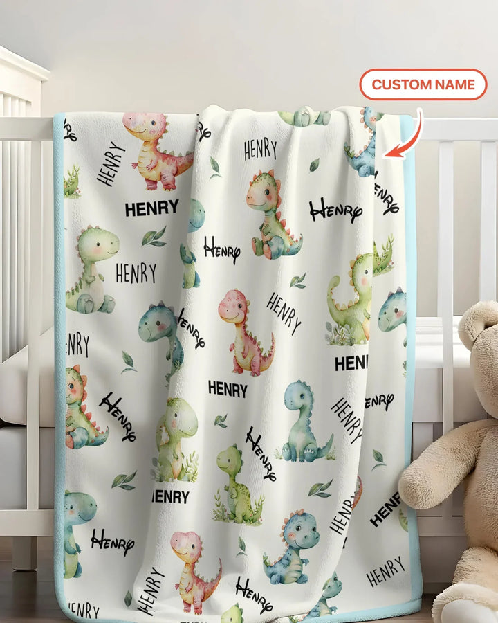 Dinosaur Custom Name Bamboo Blanket